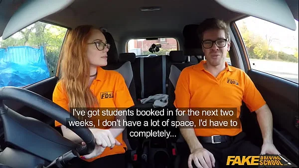 Fake Driving Instructor fucks his cute ginger teen student in the car and gives her a creampie