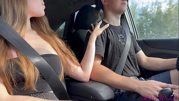 Young busty fellow traveler fucks hard with the driver in the car